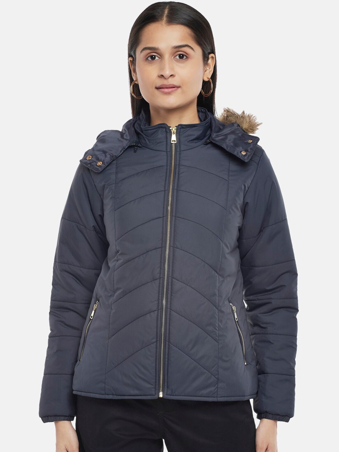 

Honey by Pantaloons Women Navy Blue Parka Jacket
