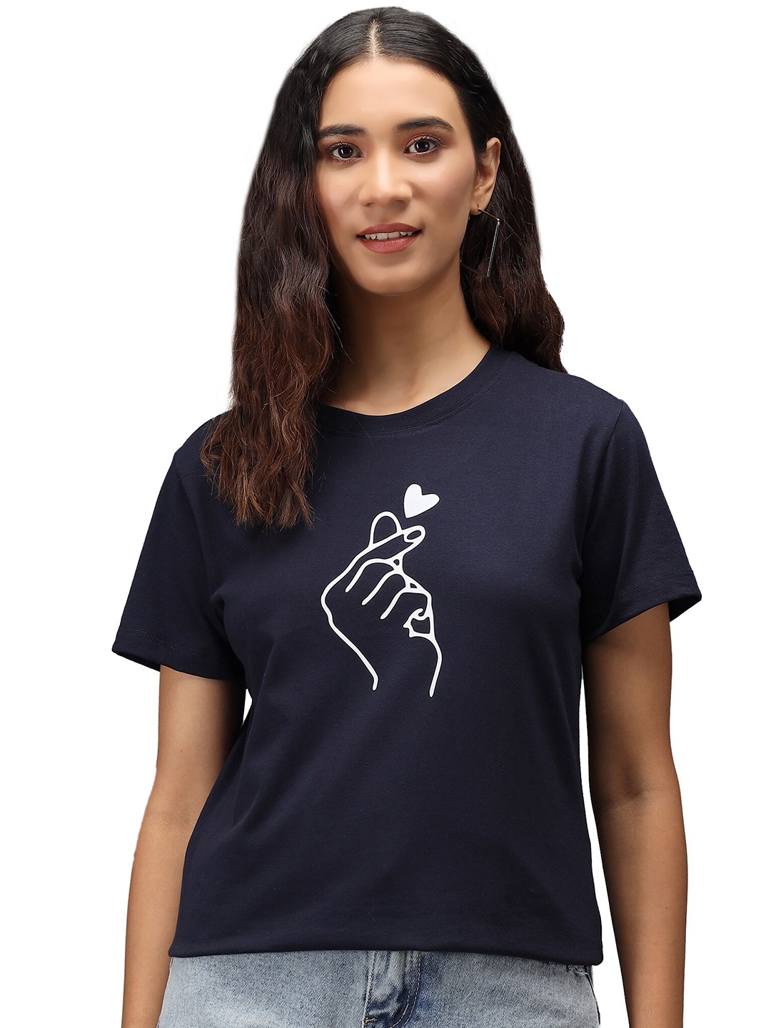 

PockMAN Women Navy Blue Printed Cotton T-shirt