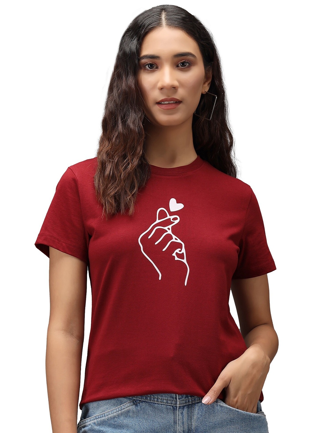 

PockMAN Women Maroon Printed T-shirt