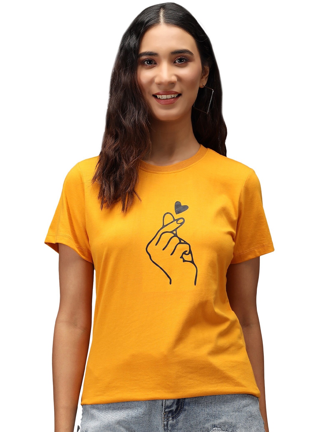 

PockMAN Women Mustard Yellow Printed T-shirt