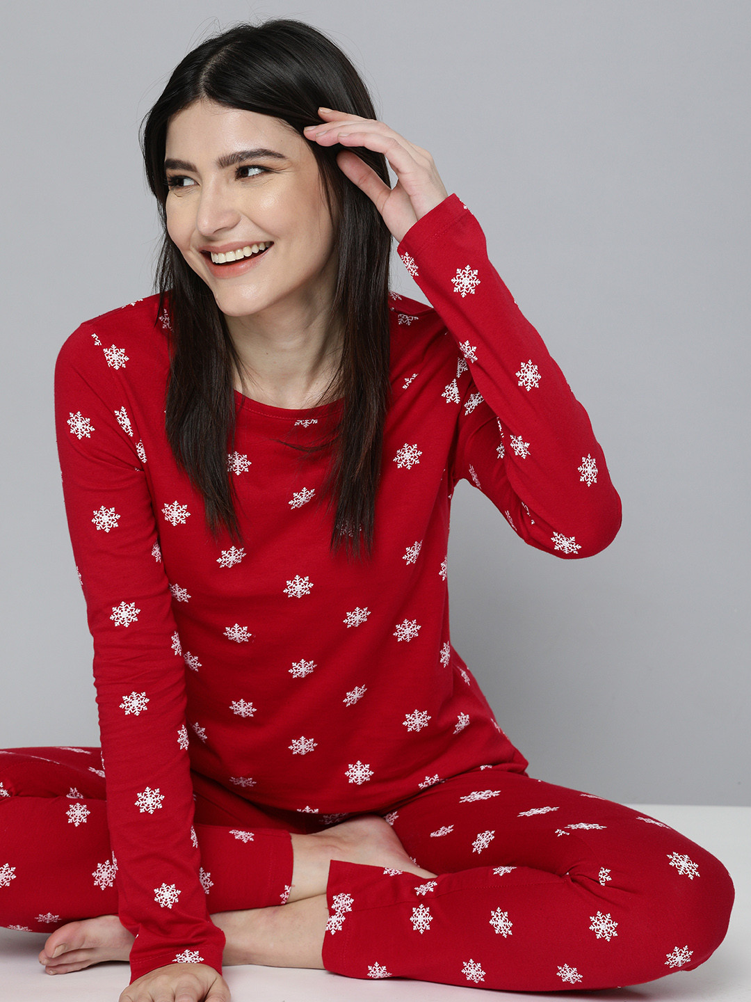 

HERE&NOW Women Red & White Printed Night suit