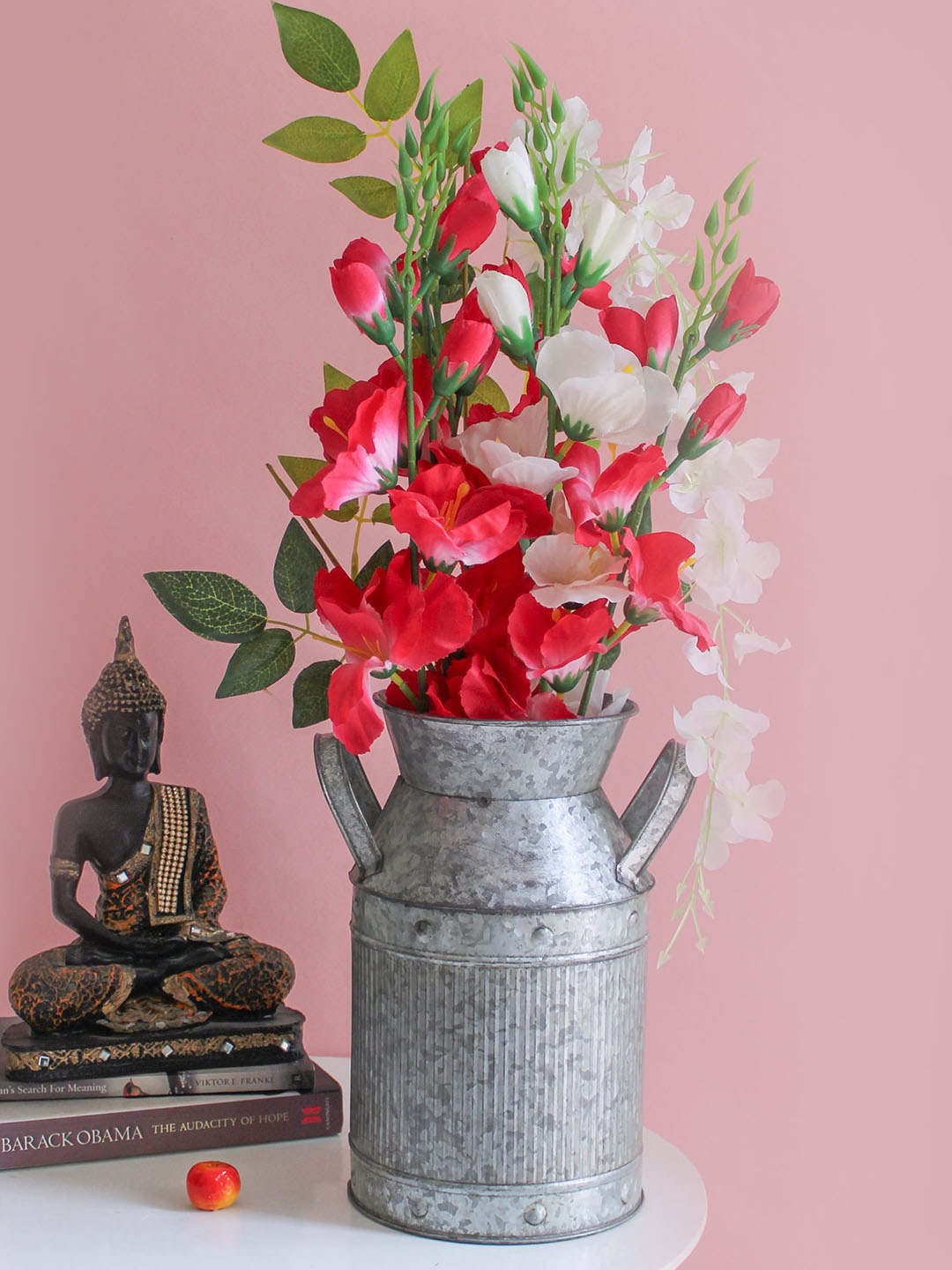 

TIED RIBBONS Silver-Toned Flower Vase Pot with Handles