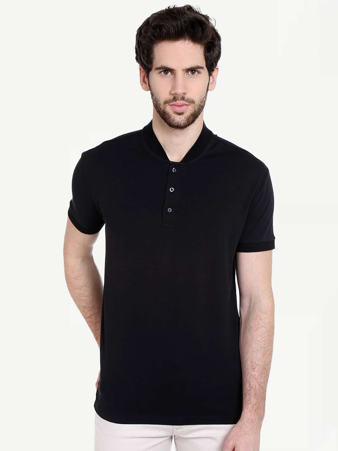 

Dream of Glory Inc Men Black Henley Neck Pure Cotton T-shirt