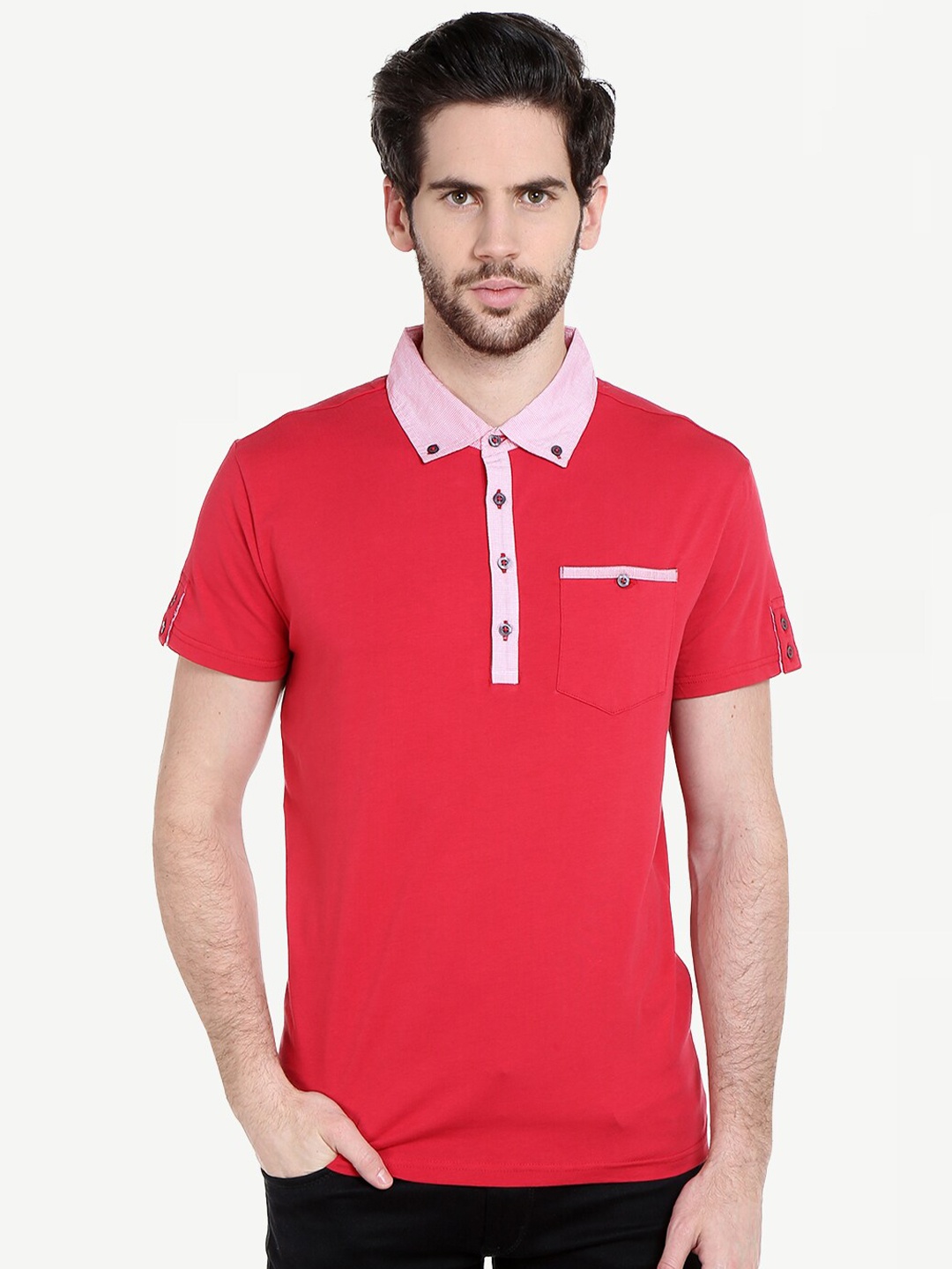 

Dream of Glory Inc Men Red Polo Collar Pockets Outdoor T-shirt