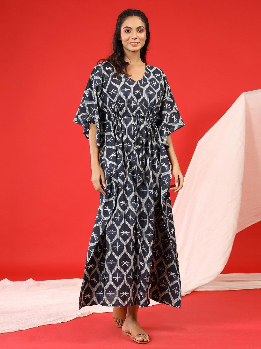 

JISORA Blue Printed Maxi Nightdress