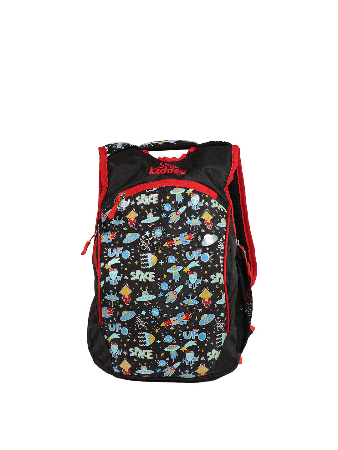 

Smily Kiddos Unisex Kids Black & Red Graphic Backpack with Anti-Theft