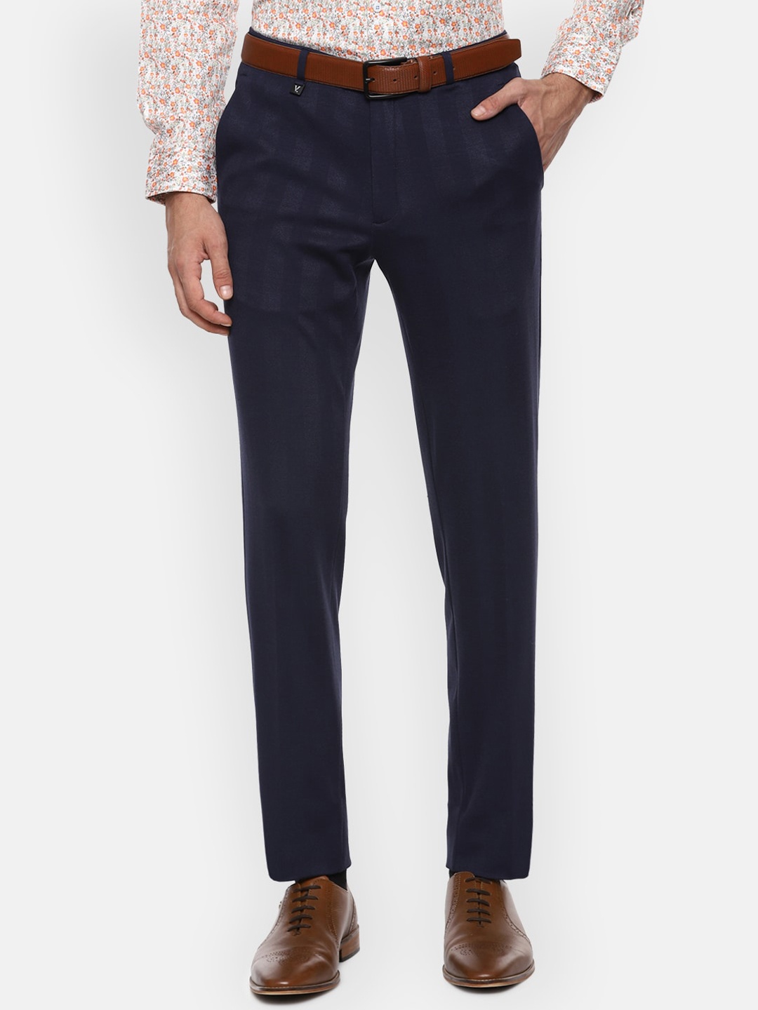 

V Dot Men Navy Blue Slim Fit Trousers