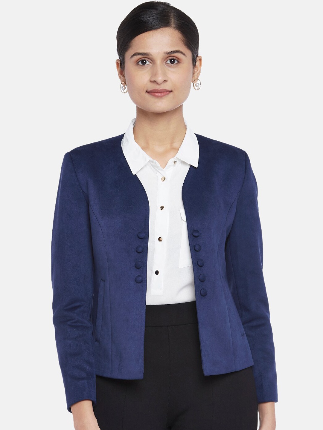 

Annabelle by Pantaloons Women Navy Blue Open Front Jacket