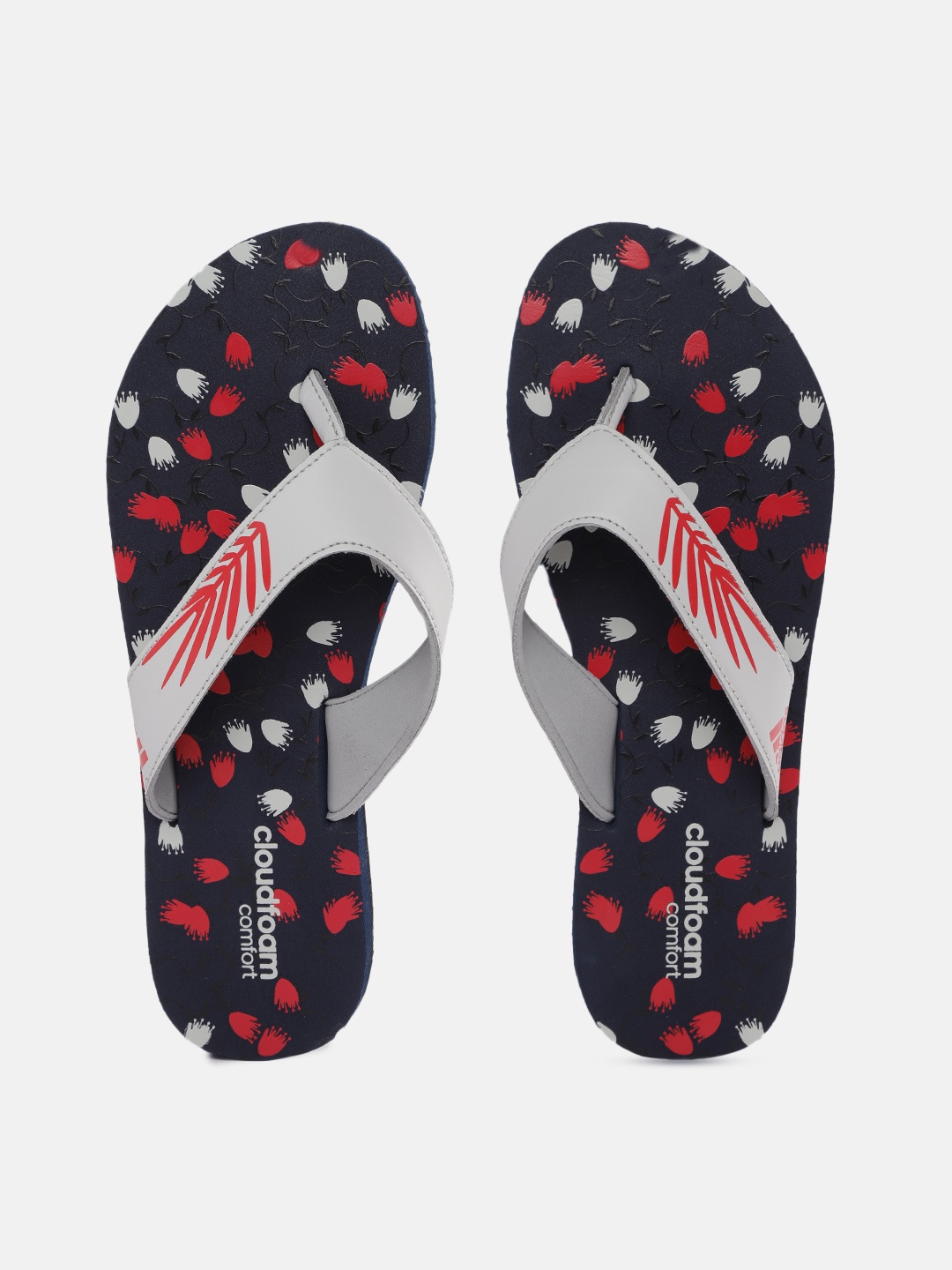

ADIDAS Women Grey & Navy Blue Printed Cloudfoam Thong Flip-Flops