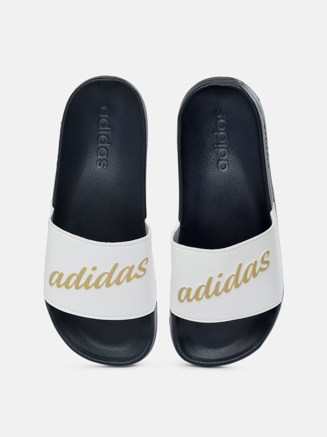 

ADIDAS Women White & Gold-Toned Brand Logo Print Adilette Shower Sliders