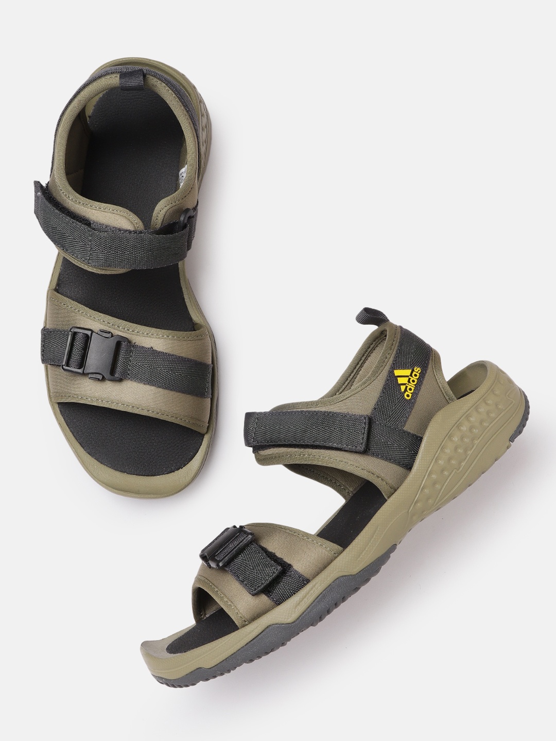 

ADIDAS Men Olive Green & Charcoal Grey Cruzio Striped Sports Sandals