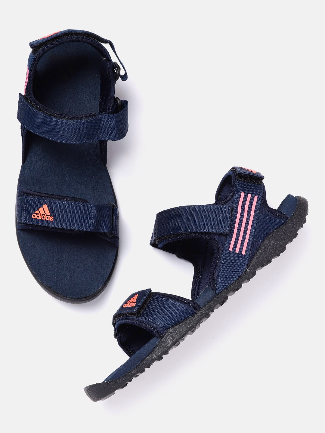

ADIDAS Men Navy Blue & Coral Orange Brand Logo Print Mechan Sports Sandals