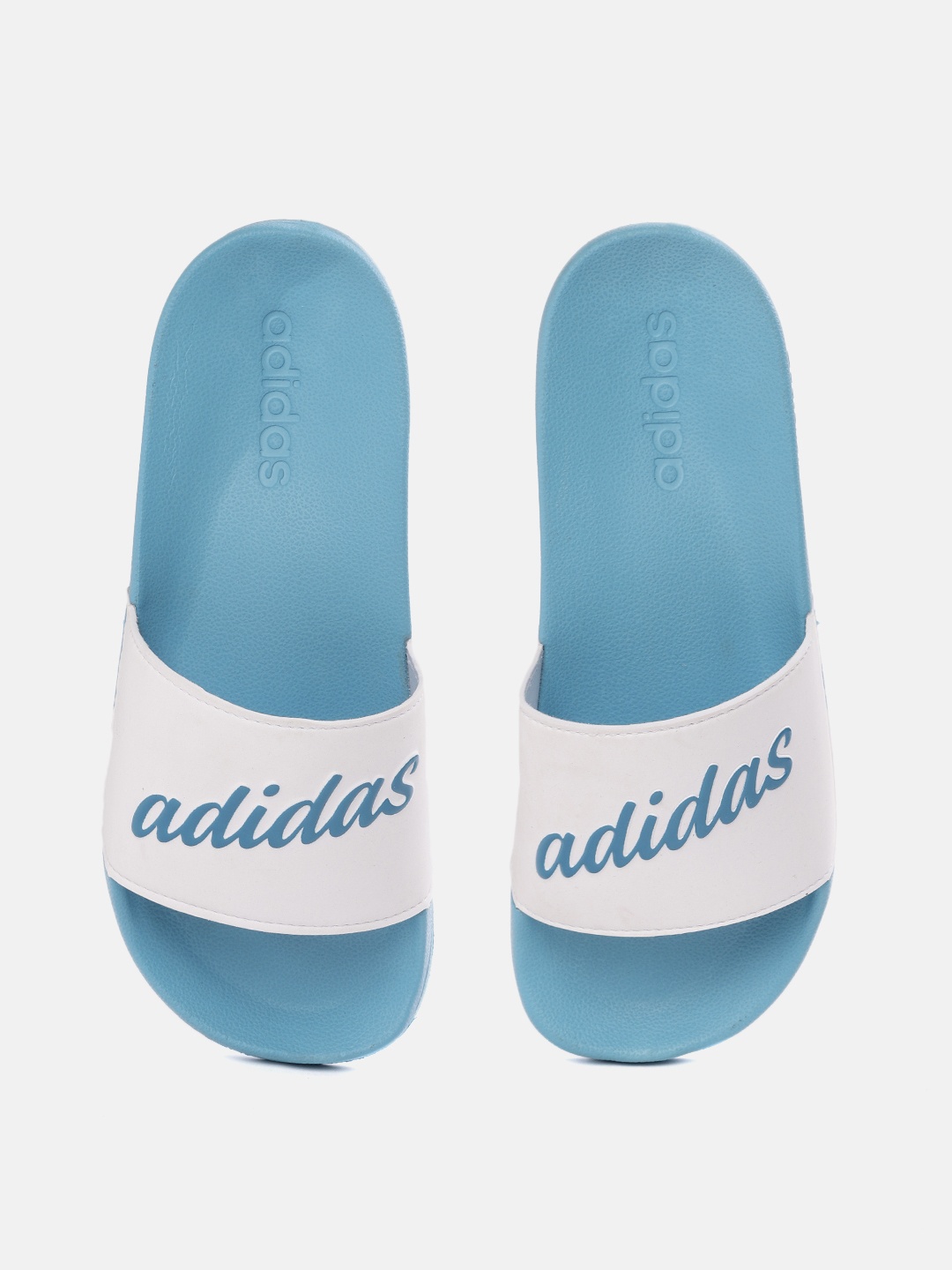 ADIDAS Women White & Blue Brand Logo Print Adilette Shower Sliders ...