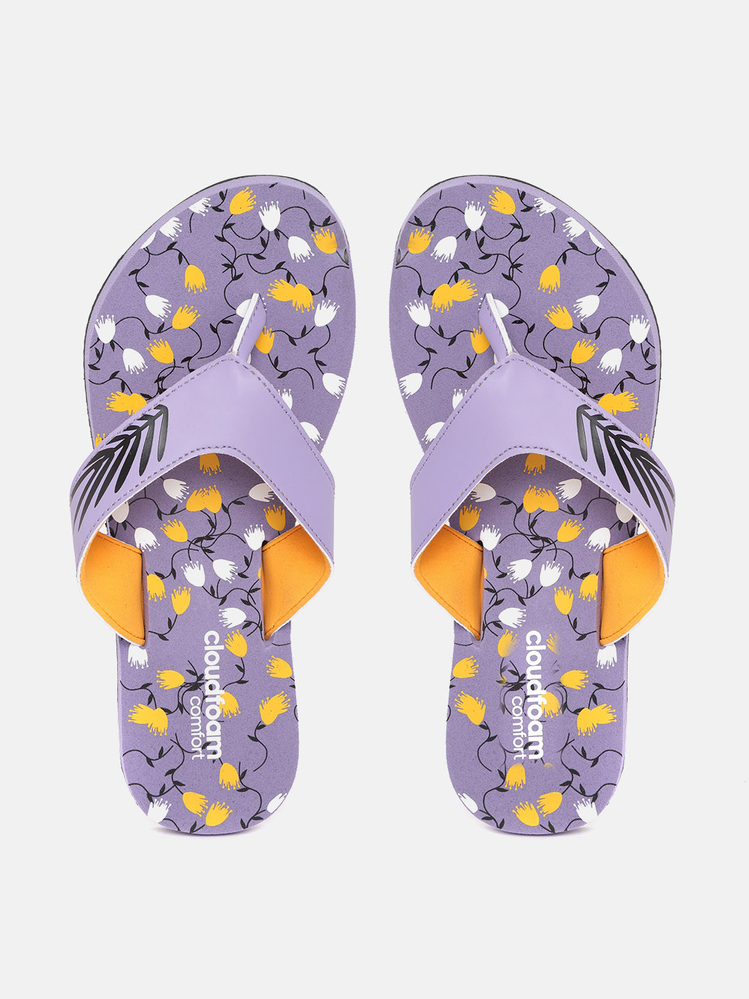 

ADIDAS Women Purple & Black Leaf Print Thong Flip-Flops