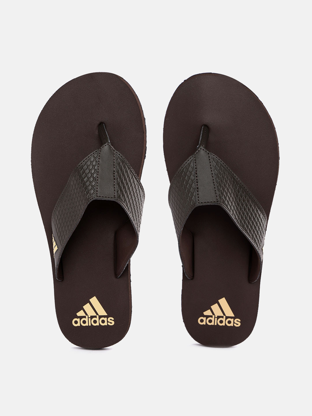 

ADIDAS Men Coffee Brown Brand Logo Print Thong Flip-Flops