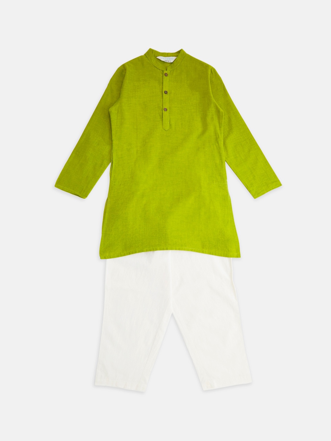 

indus route by Pantaloons Boys Lime Green & White Pure Cotton Kurta With Pyjamas