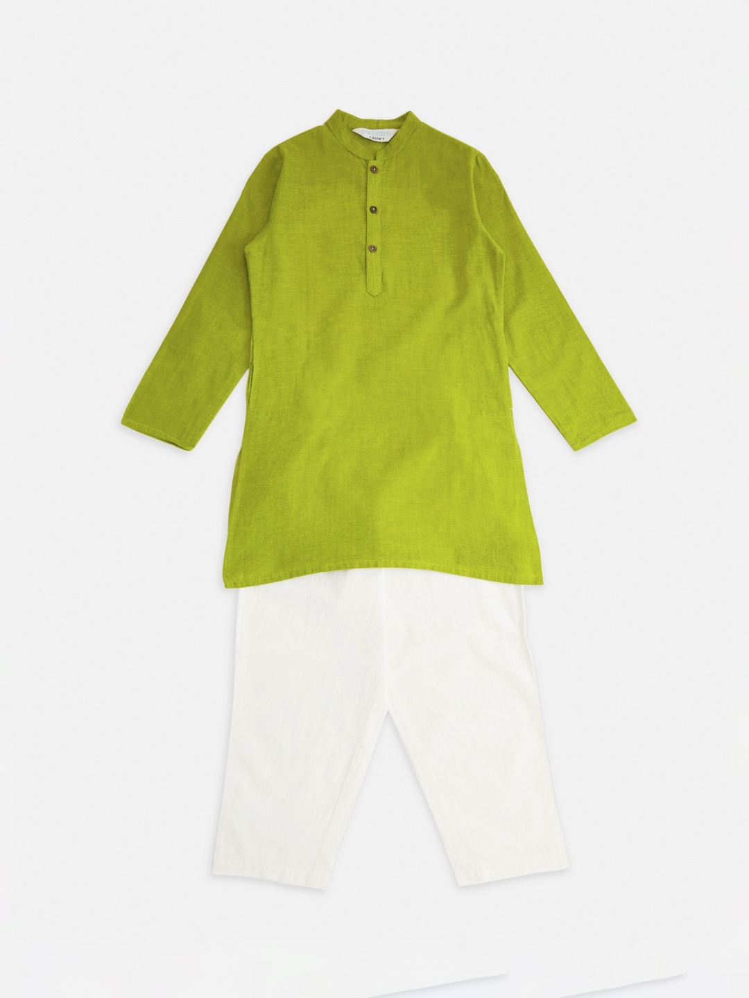 

indus route by Pantaloons Boys Lime Green Pure Cotton Kurta with Pyjamas