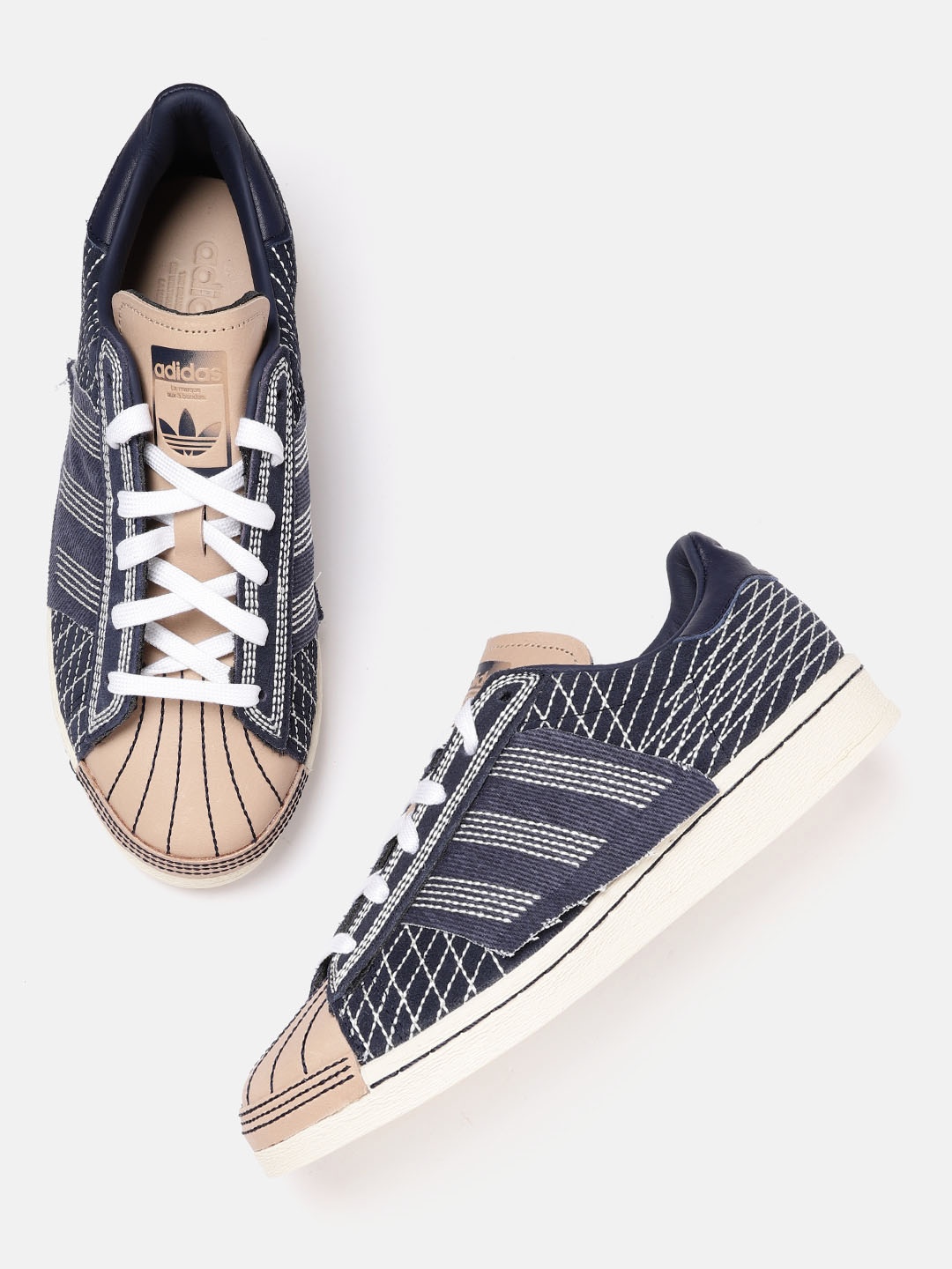 

ADIDAS Originals Men Navy Blue & White Woven Design Superstar 82 Sneakers