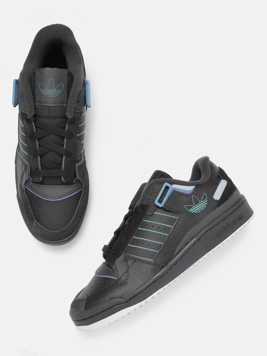 

ADIDAS Originals Men Black Perforated Leather Forum Exhibit Low Sneakers