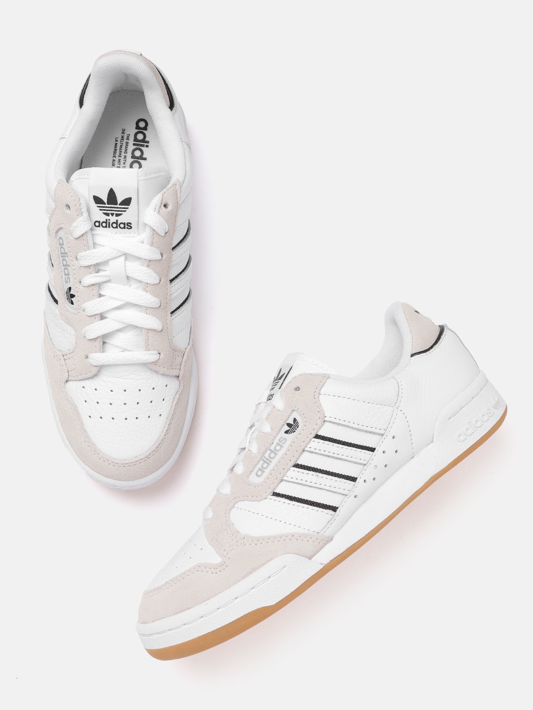 

ADIDAS Originals Unisex White & Beige Leather Solid Continental 80 Stripes Sneakers