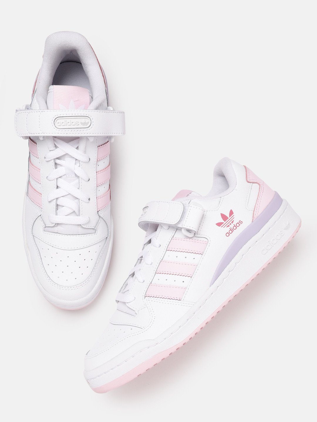 

ADIDAS Originals Women White & Pink Perforations Forum Low Leather Sustainable Sneakers Excluding Trim