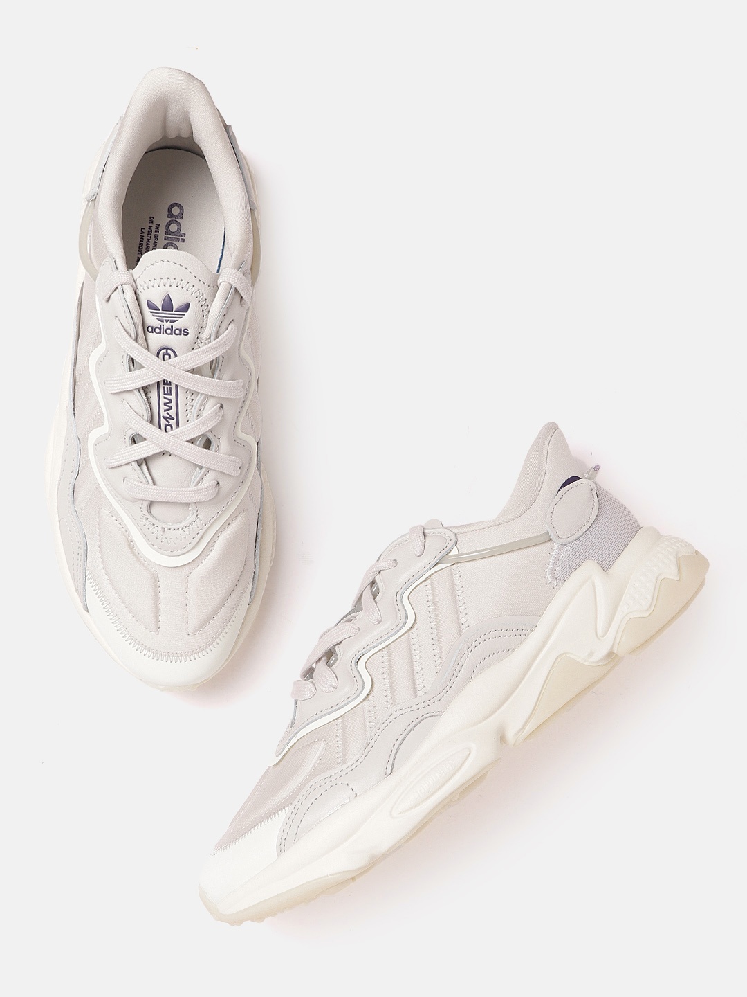 

ADIDAS Originals Men Grey & Off-White Self Striped Ozweego Sneakers