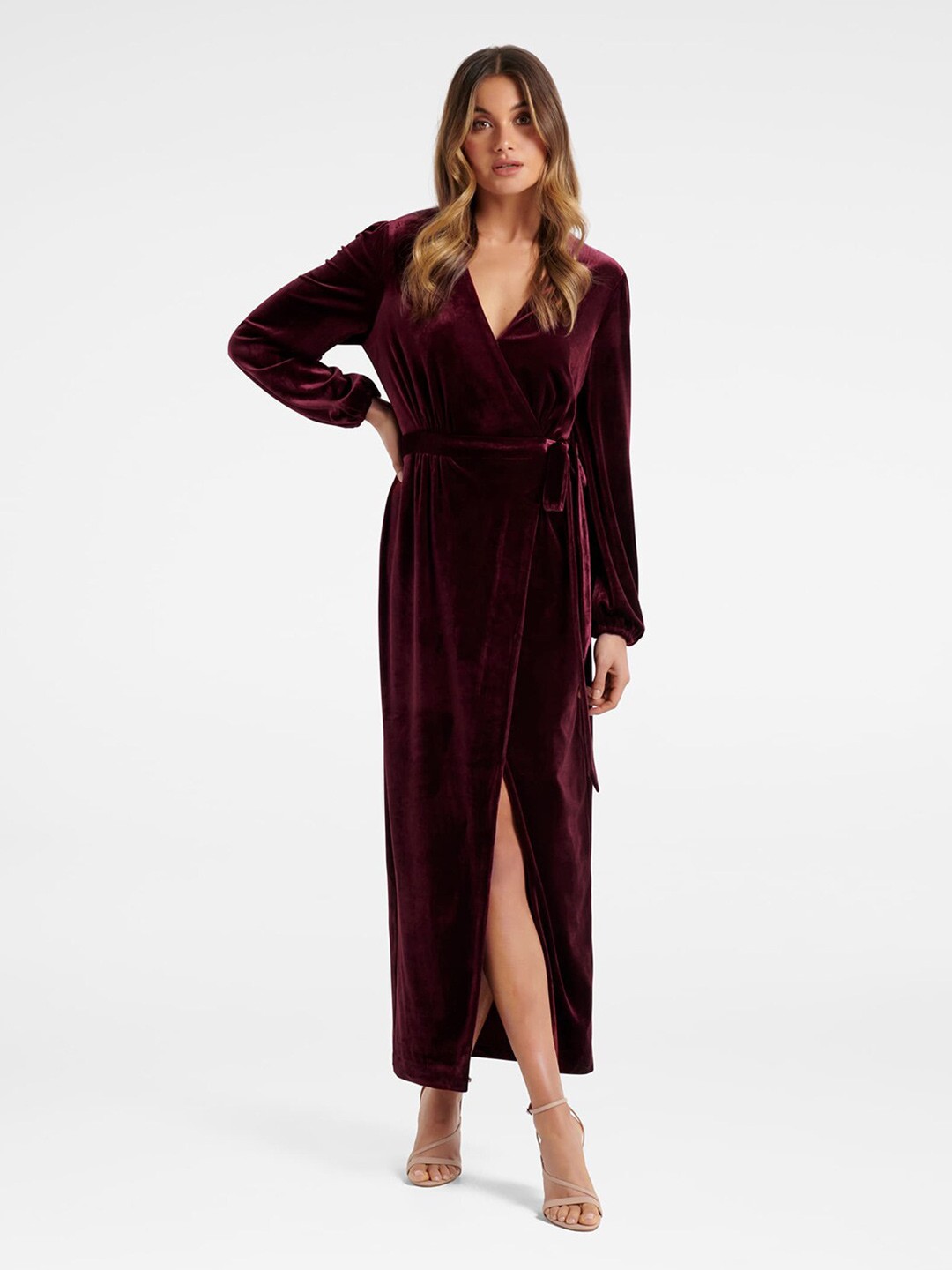 

Forever New Maroon Velvet Maxi Dress