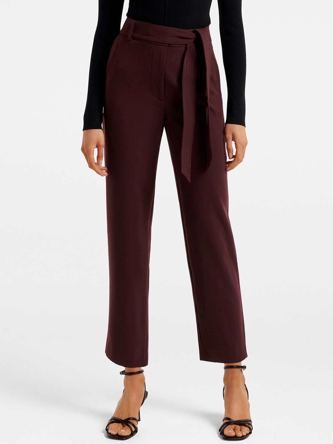 

Forever New Women Burgundy High-Rise Trousers