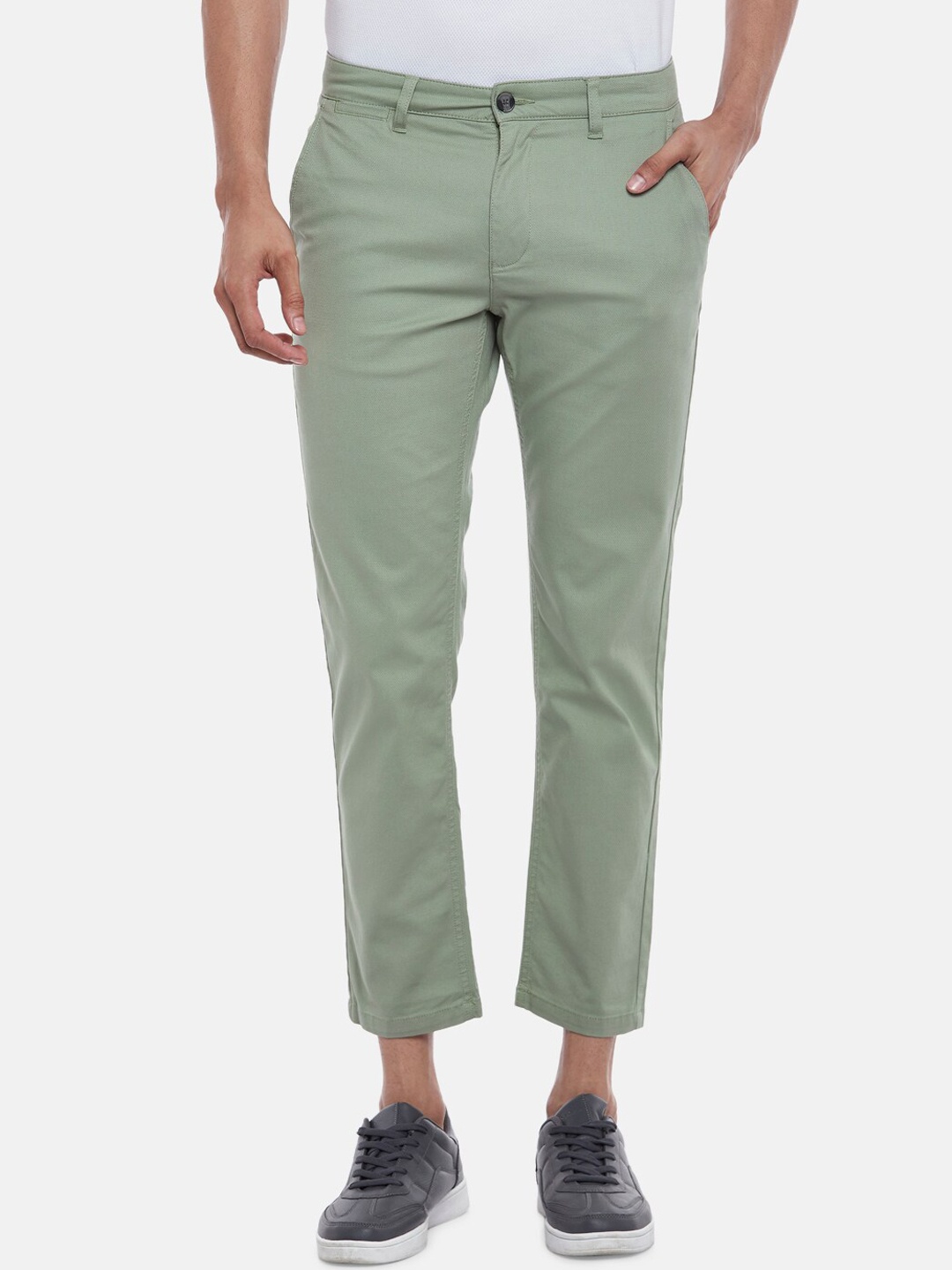 

BYFORD by Pantaloons Men Green Slim Fit Low-Rise Chinos Trousers