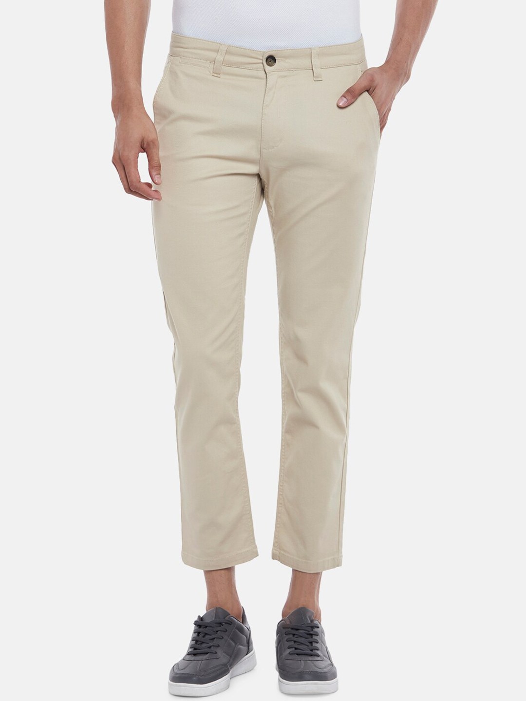

BYFORD by Pantaloons Men Beige Slim Fit Low-Rise Trousers