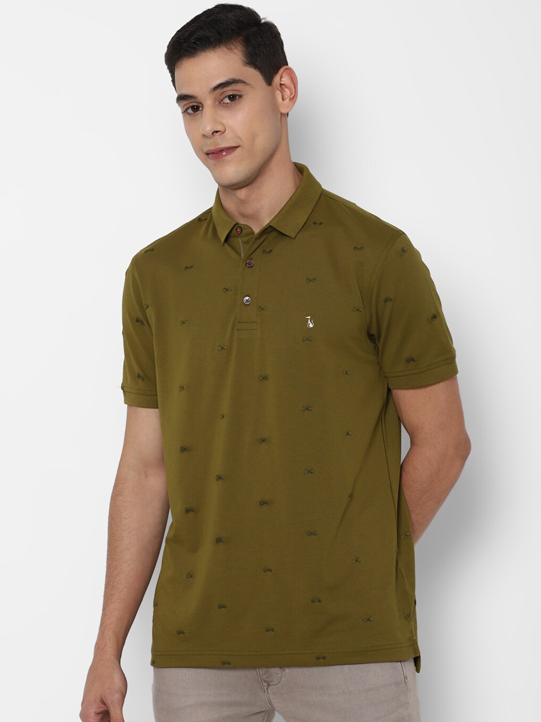 

SIMON CARTER LONDON Men Green Printed Polo Collar Slim Fit T-shirt