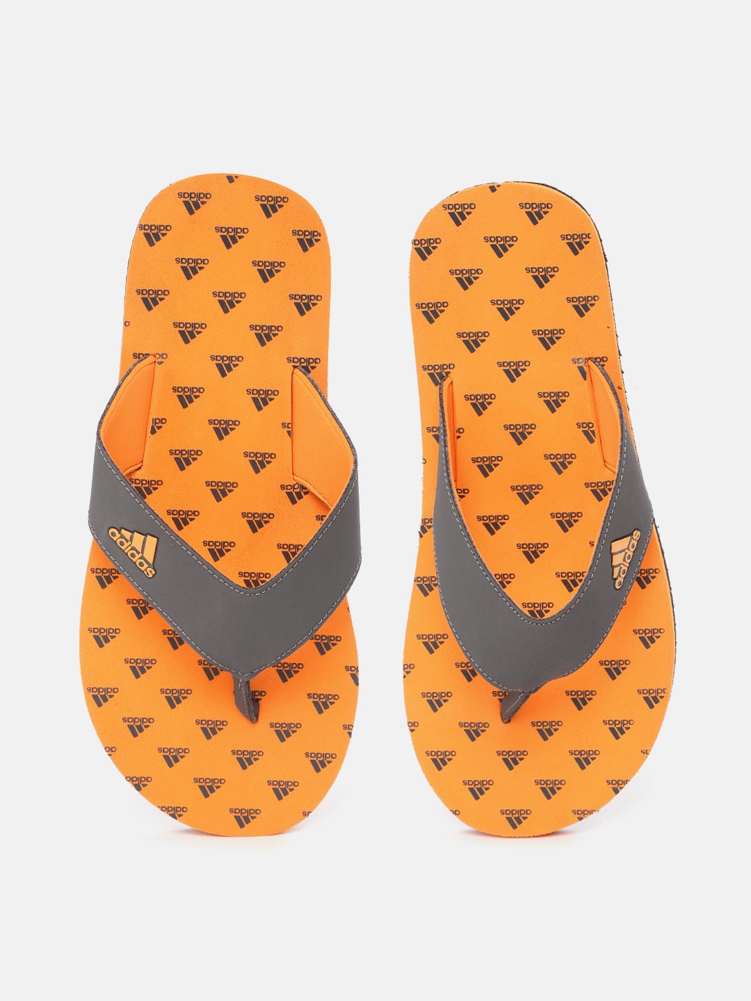 

ADIDAS Men Grey & Orange Brand Logo Printed Adihaute Thong Flip-Flops