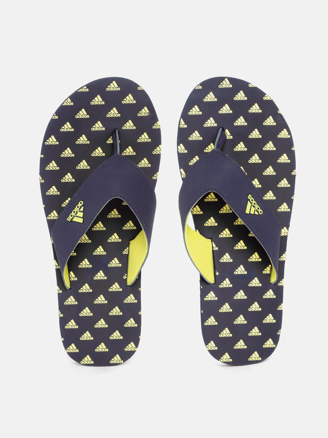 

ADIDAS Men Navy Blue & Yellow Brand Logo Printed Thong Flip-Flops