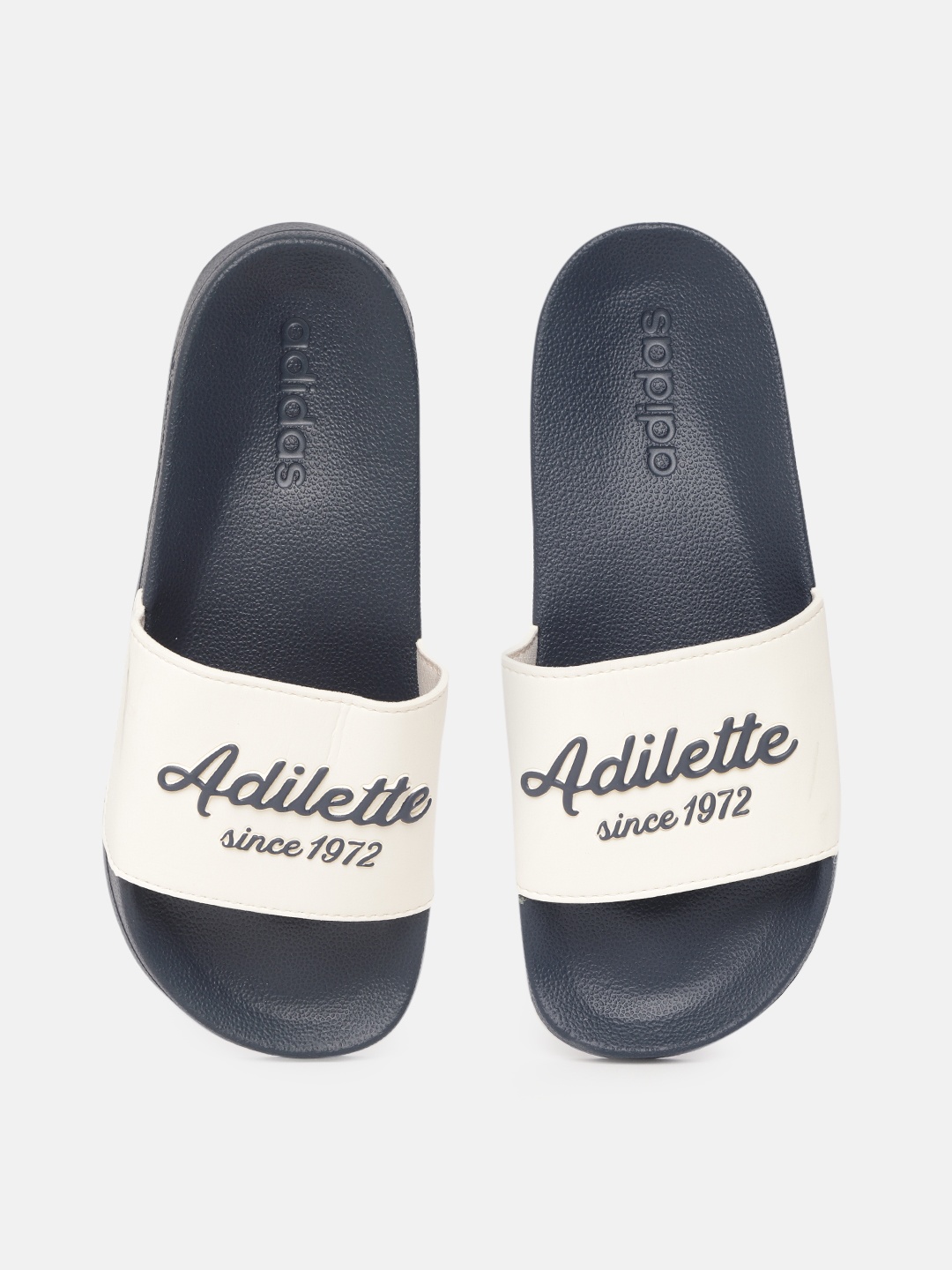 

ADIDAS Unisex White & Navy Blue Adilette Shower Printed Sliders