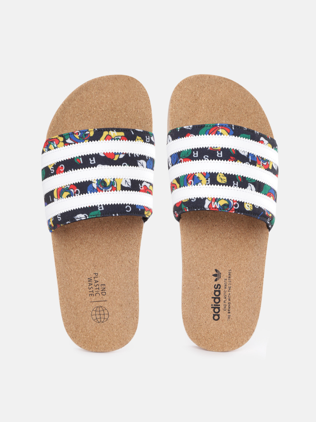 

ADIDAS Originals Women Black & White Printed & Striped Adilette Sustainable Sliders