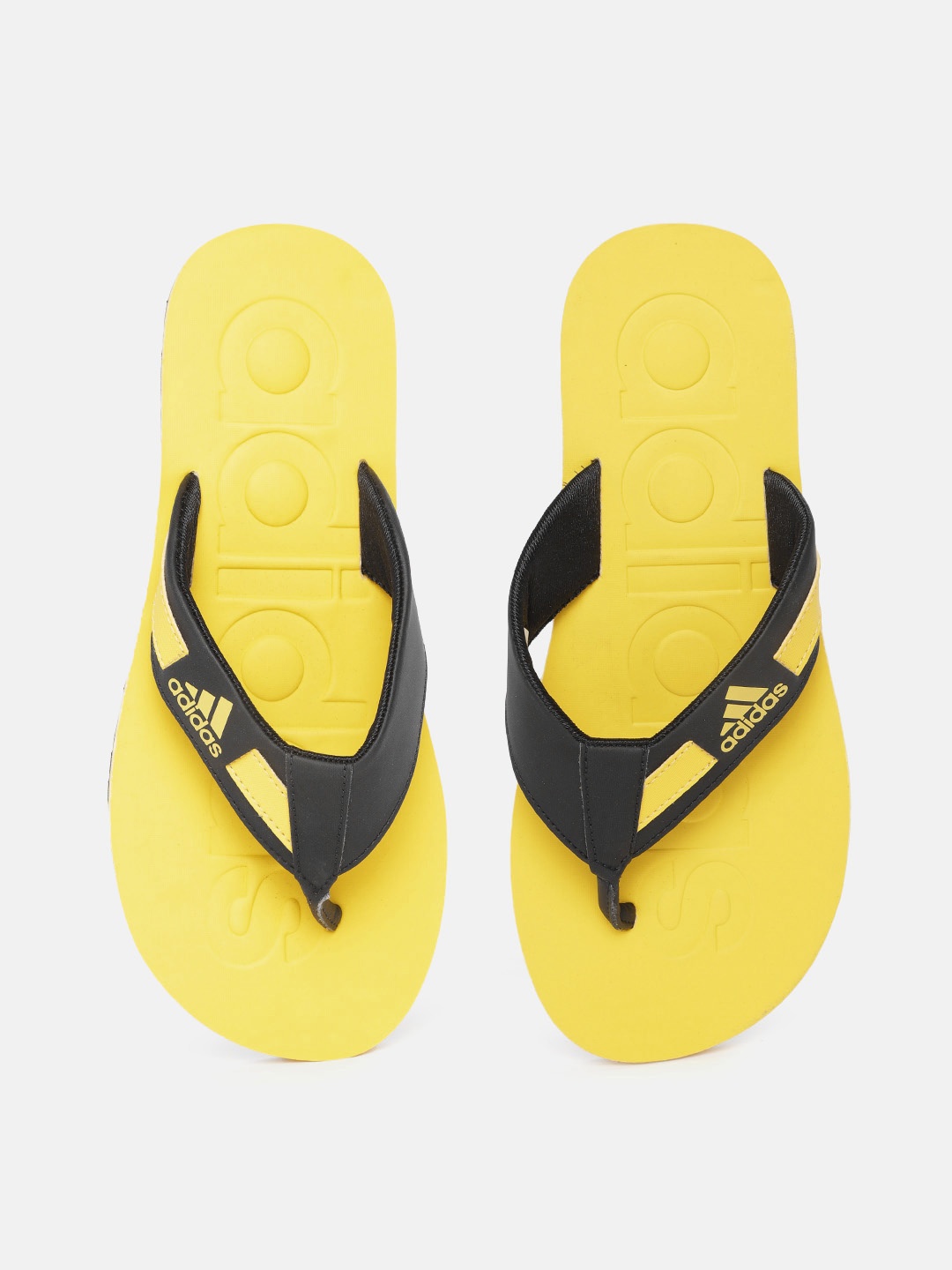 

ADIDAS Men Black & Yellow Brand Logo Embossed Thong Flip-Flops