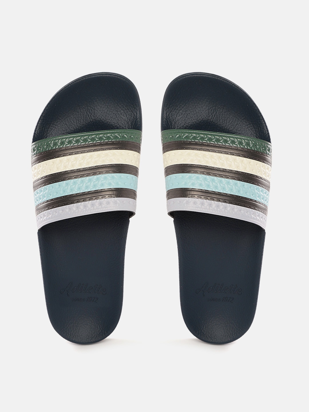 

ADIDAS Originals Unisex Brown & Navy Blue Adilette Striped Sliders