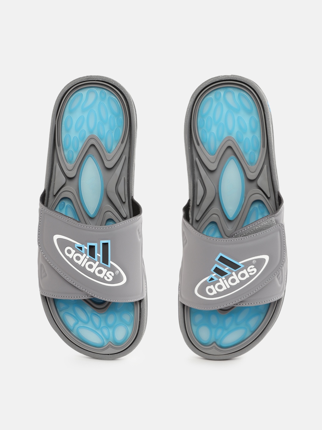 

ADIDAS Originals Unisex Grey & Blue Brand Logo Printed Reptossage Sliders