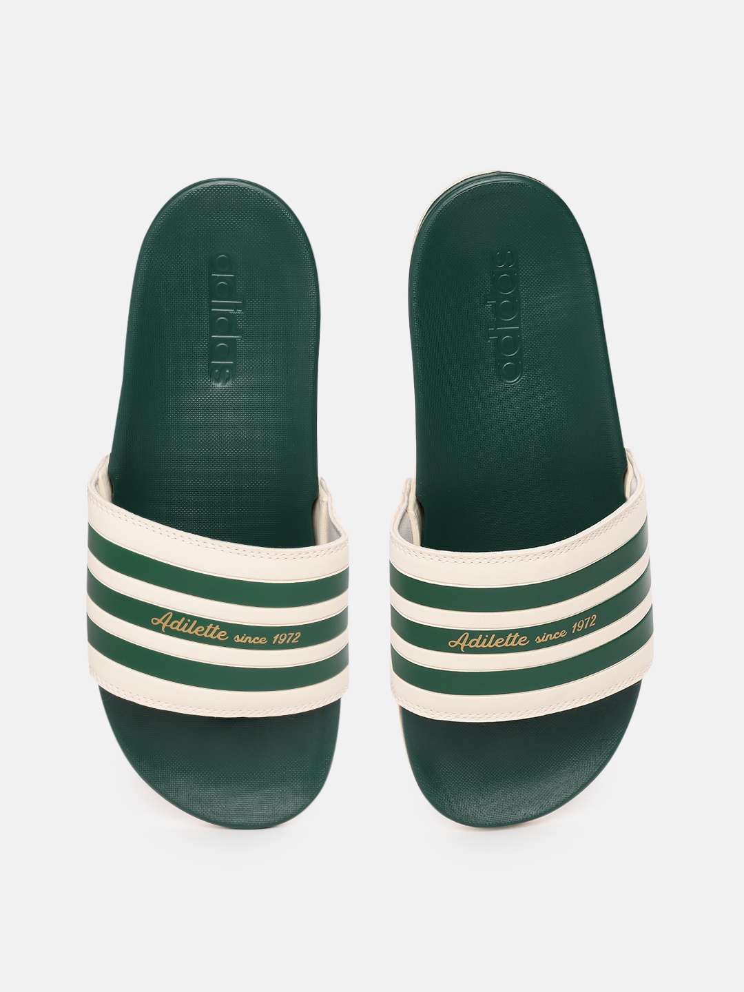 

ADIDAS Unisex White & Green Striped Adilette Comfort Sliders