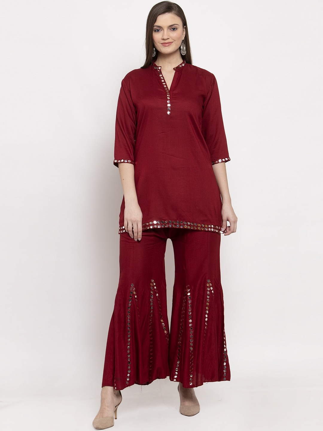 

Clora Creation Women Maroon Kurta with Sharara