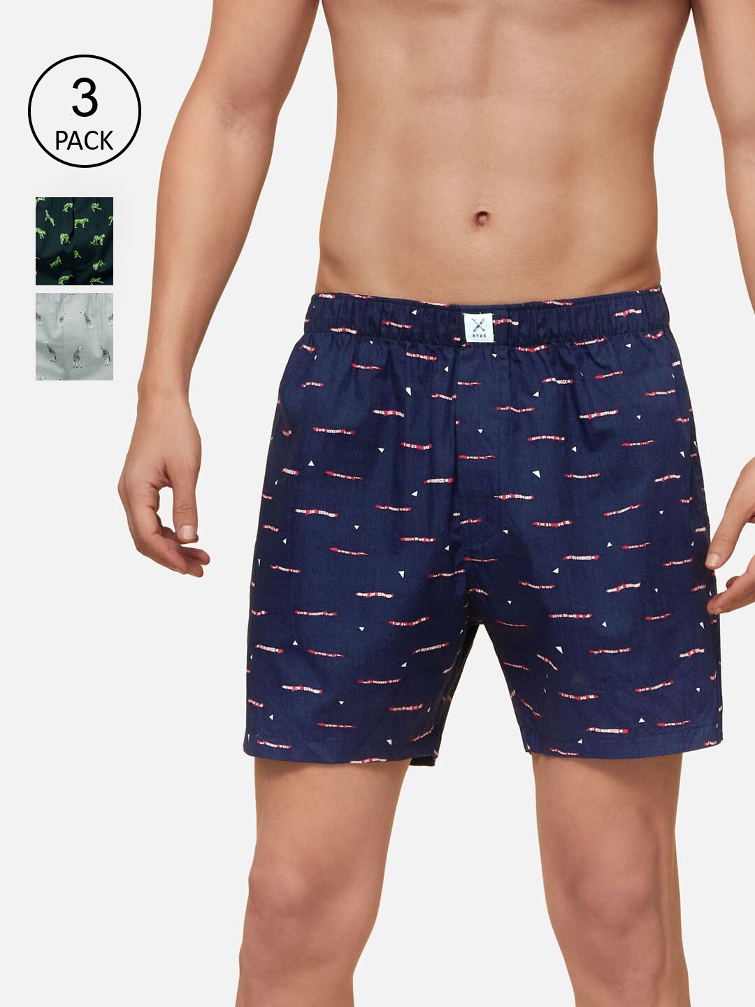 

XYXX Men Pack Of 3 Printed Pure Cotton Boxers XYBOX3PCKN163_, Blue