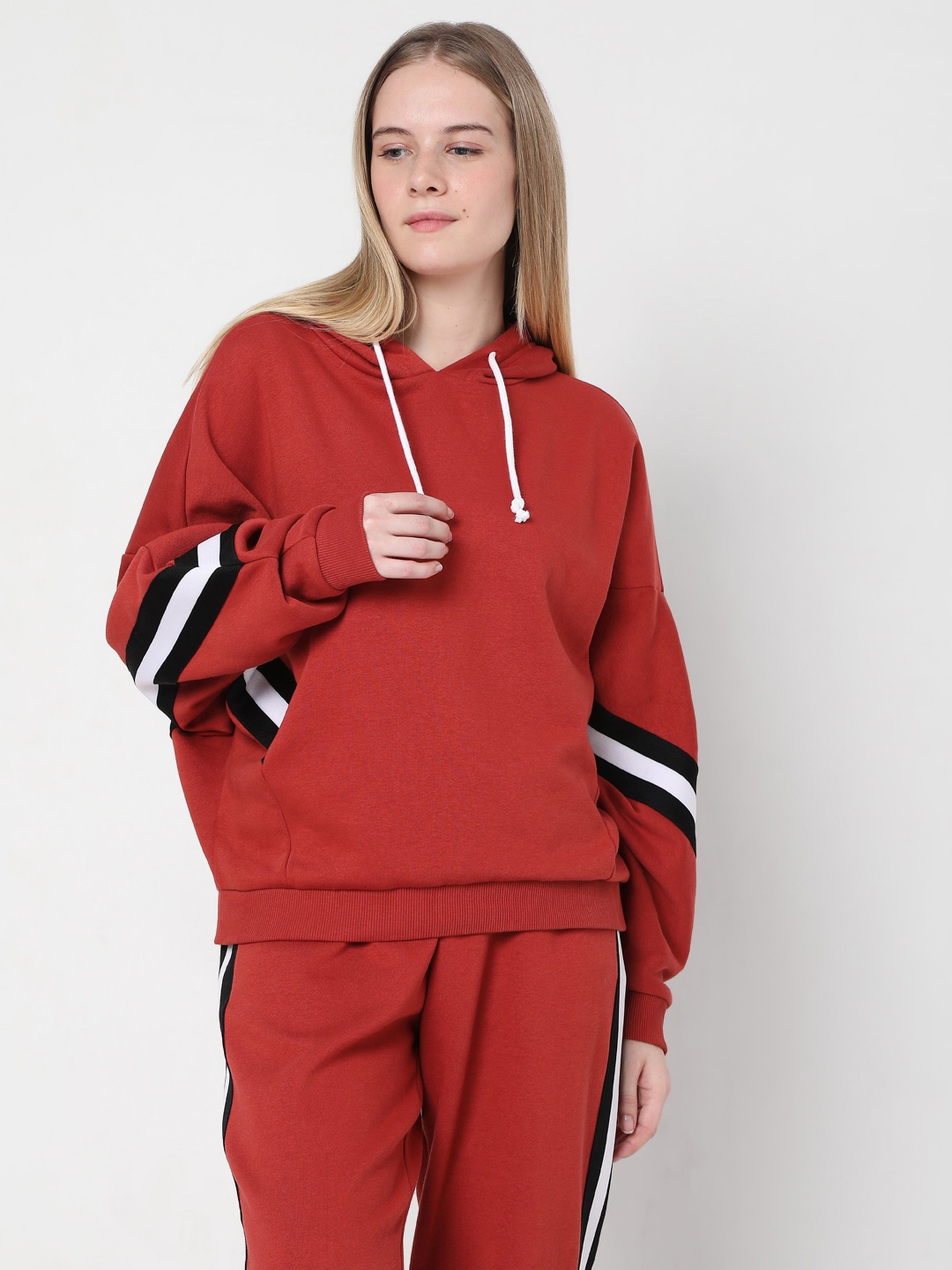 

Vero Moda Women Red Striped Hooded Sweatshirt