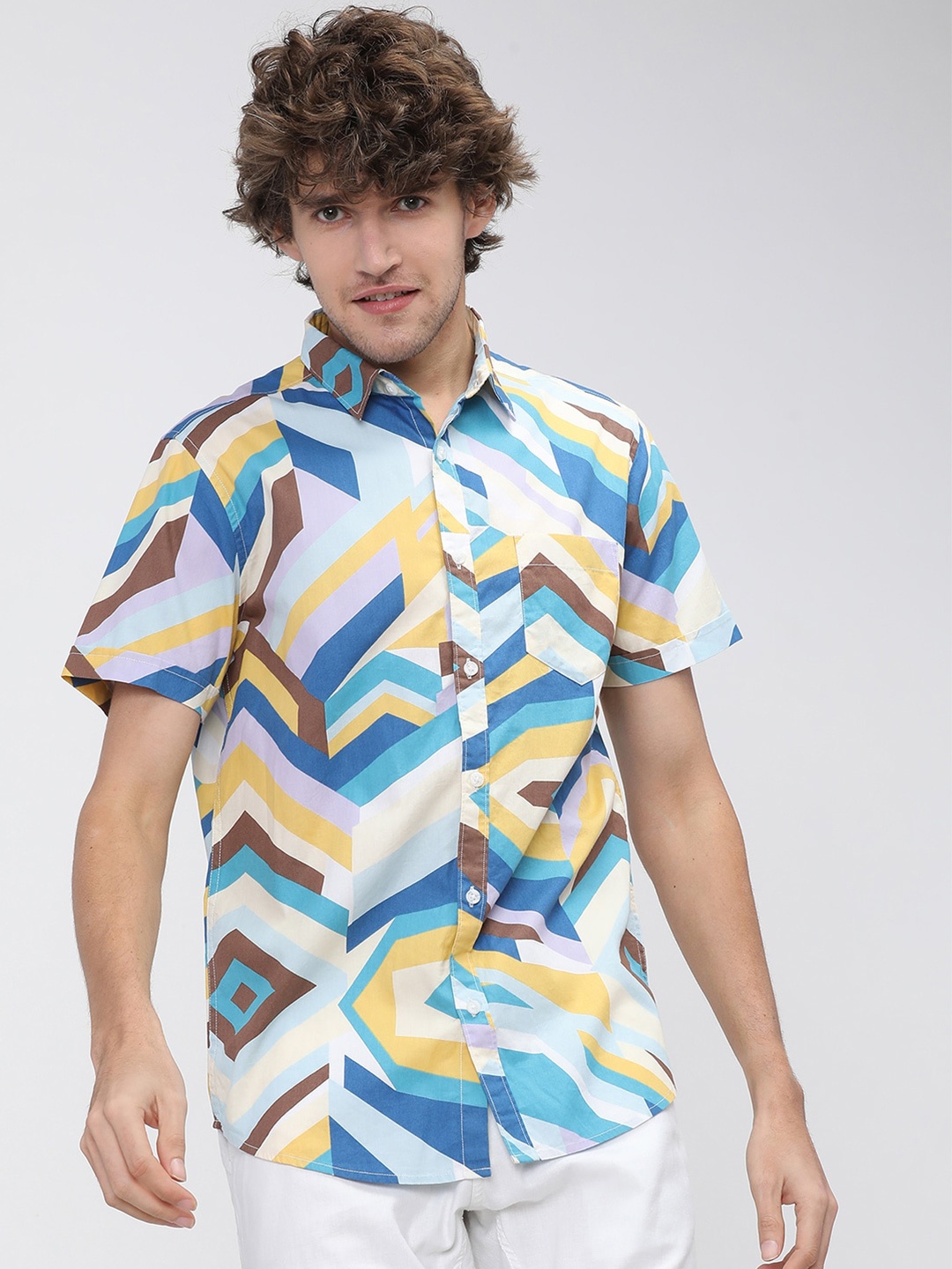 

KETCH Men Blue & Yellow Slim Fit Printed Cotton Casual Shirt