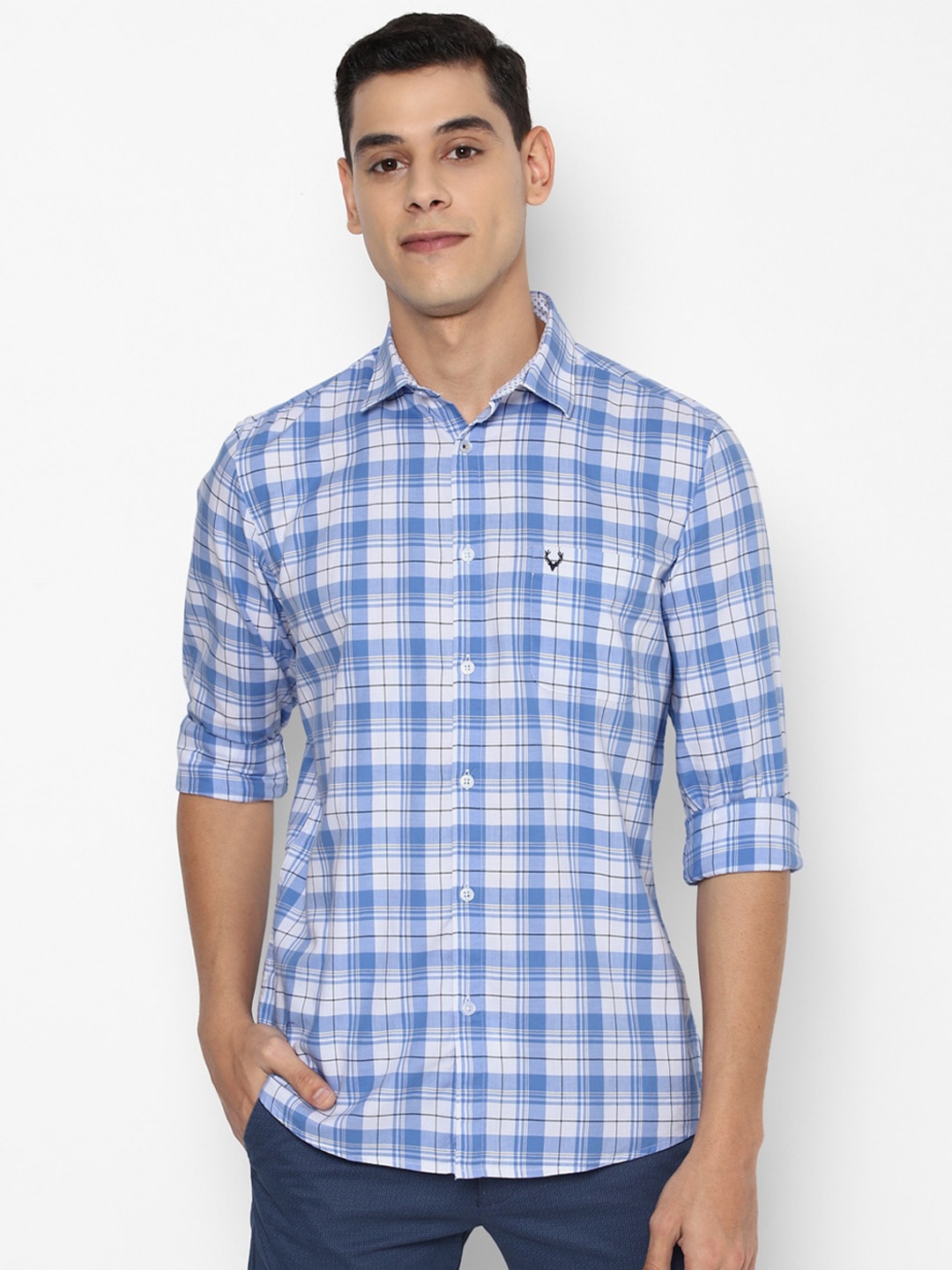 

Allen Solly Men Blue Slim Fit Tartan Checks Checked Casual Shirt
