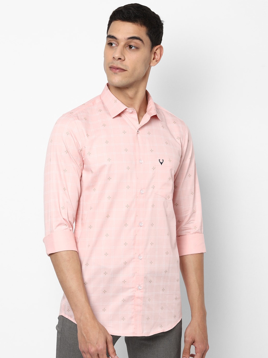 

Allen Solly Men Peach-Coloured Slim Fit Checked with Print Detail Pure Cotton Casual Shirt