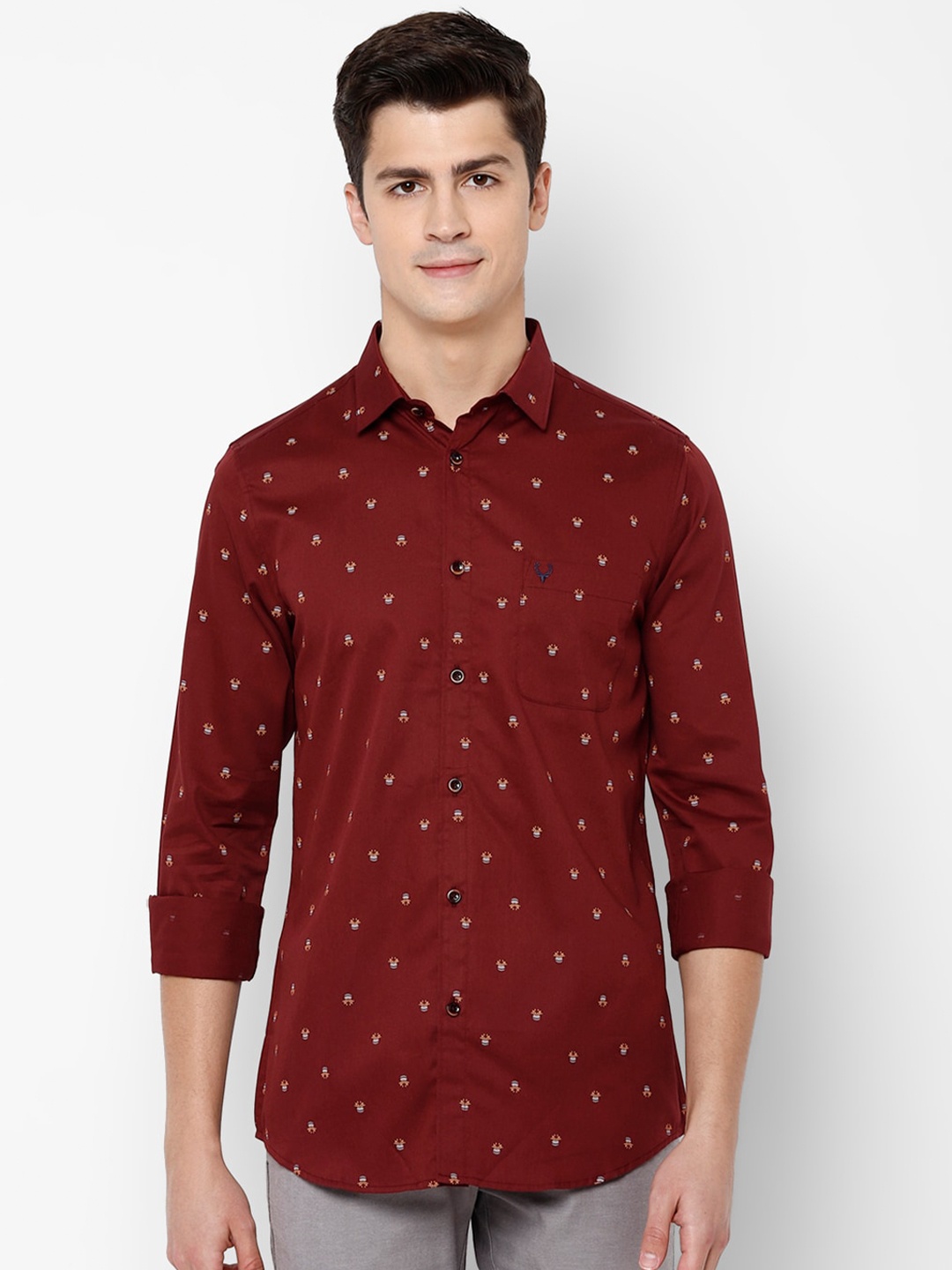 

Allen Solly Men Maroon Slim Fit Printed Pure Cotton Casual Shirt