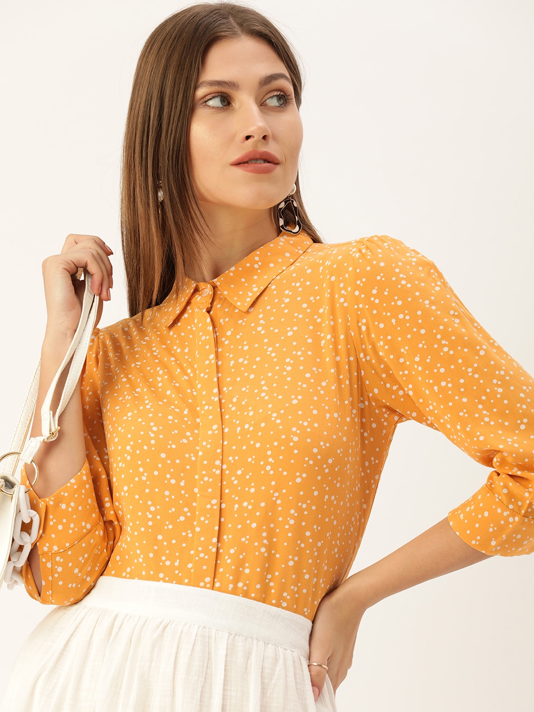 

AND Yellow & White Geometric Print Shirt Style Top