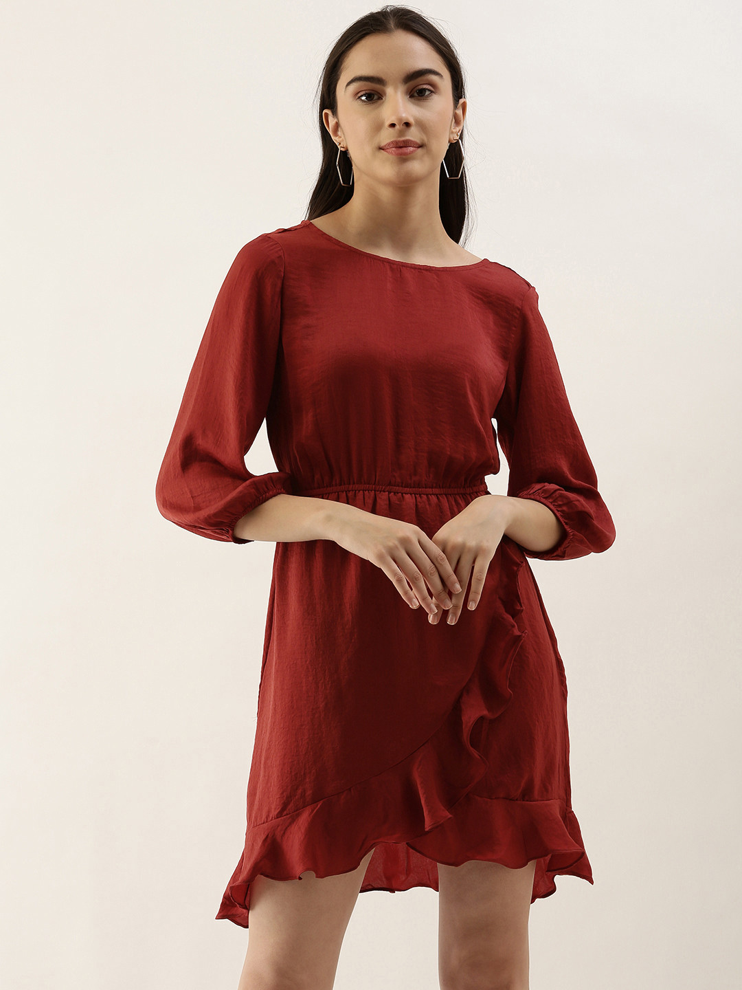 

AND Red Solid Wrap Dress
