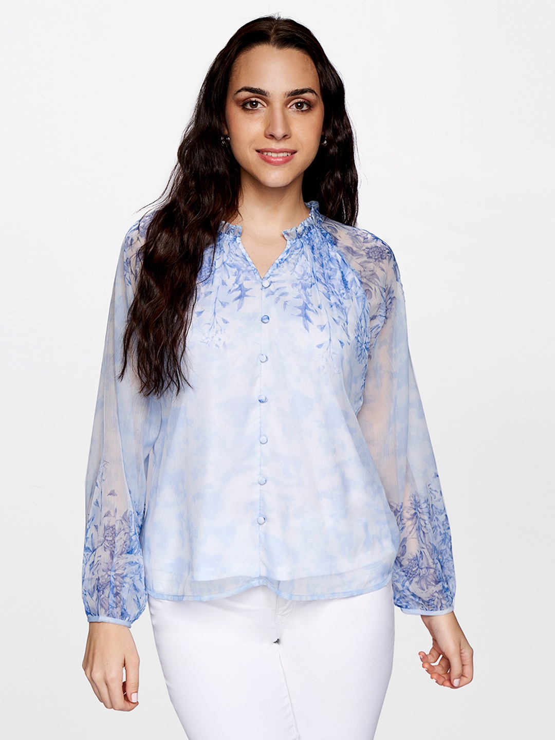 

AND Blue & White Floral Printed Top