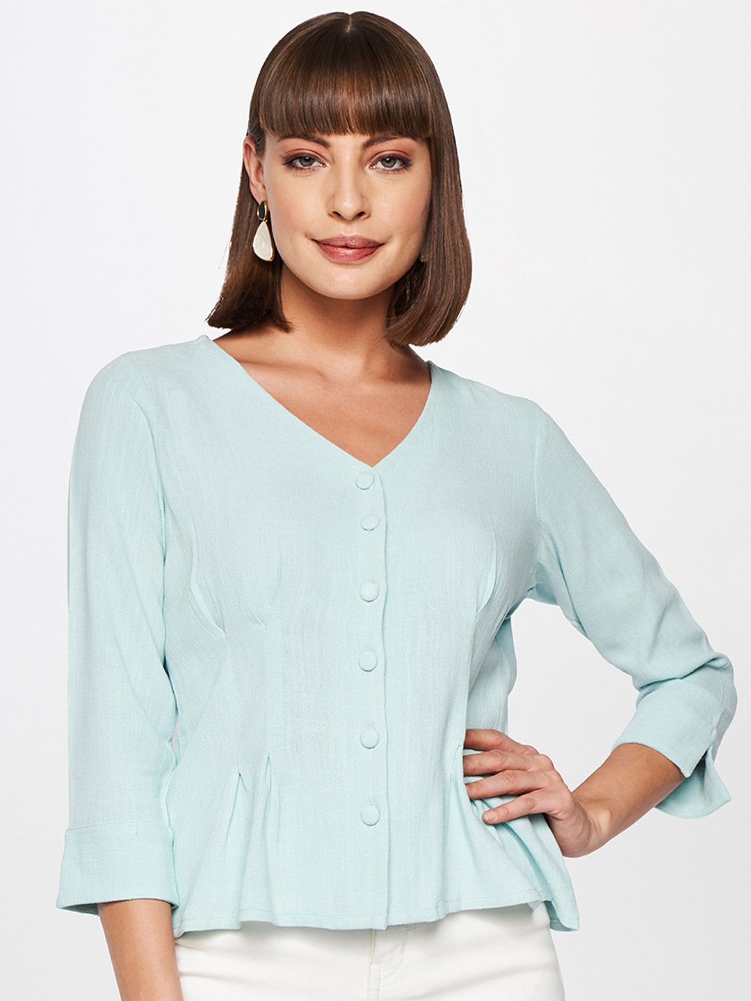

AND Women Blue Solid Regular Top